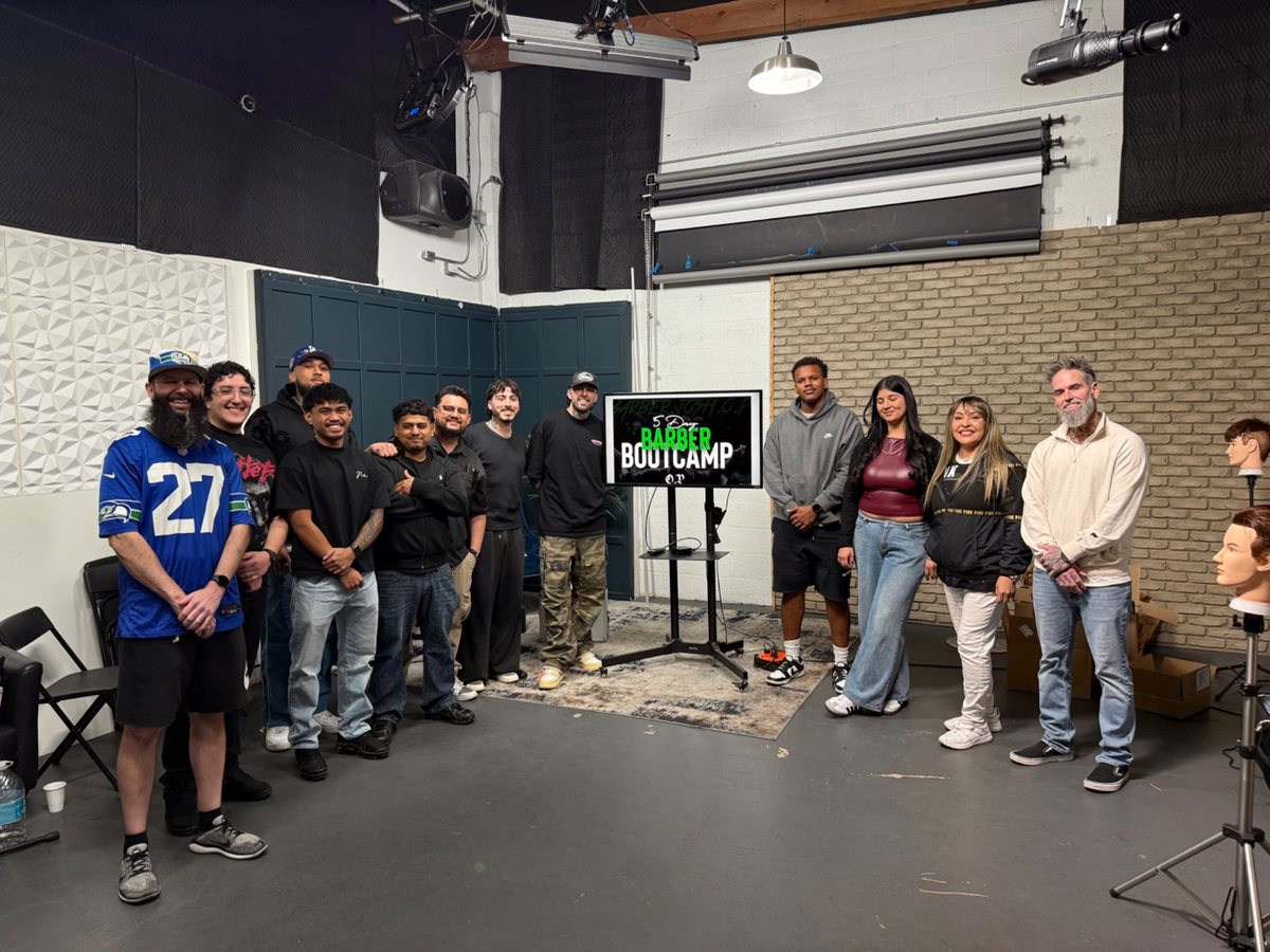 Group photo from a barber bootcamp event